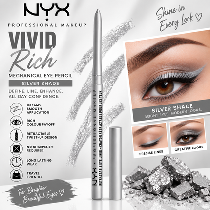 NYX Professional Makeup Vivid Rich Mechanical Eye Pencil Always Onyx Black Retractable Eyeliner