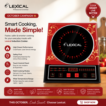 Lexical Germany 2200W Portable Induction Cooktop Touch Control LED Display 7 Cooking Functions EU Plug
