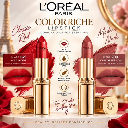 L'Oréal Paris Color Riche Lipstick Satin & Matte Finish Rich Lip Colour Makeup Collection
