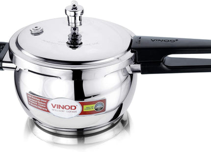 Vinod Stainless Steel Pressure Cooker Handi with Glass Lid Induction Base Cooker Heavy Duty Pressure Cookware Durable & Fast Cooking | Sizes: 1.5L, 2.5L, 3.5L, 5.5L
