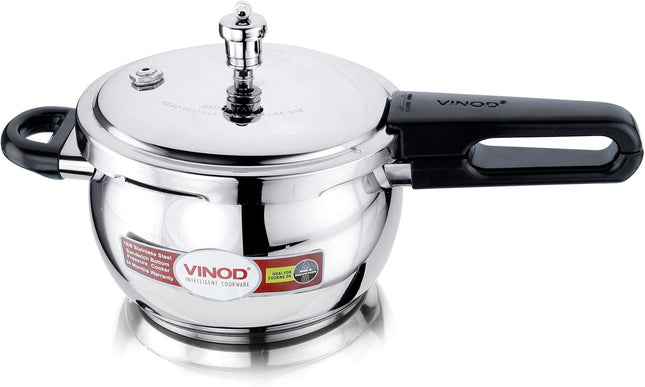 Vinod Stainless Steel Pressure Cooker Handi with Glass Lid Induction Base Cooker Heavy Duty Pressure Cookware Durable & Fast Cooking | Sizes: 1.5L, 2.5L, 3.5L, 5.5L