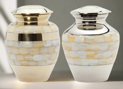Royal Rapture Urn for Ashes Cremation Memorial Funeral Love Urns Brass Mother of Pearl Adult Child Human 3" 5" 8" (RMPR01)