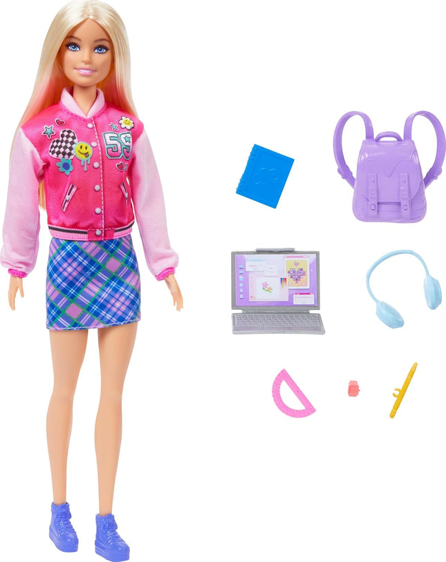 Barbie I Love School Doll with Accessories – School-Themed Outfit, Backpack & Laptop, Imaginative Role-Play Set – HRG84