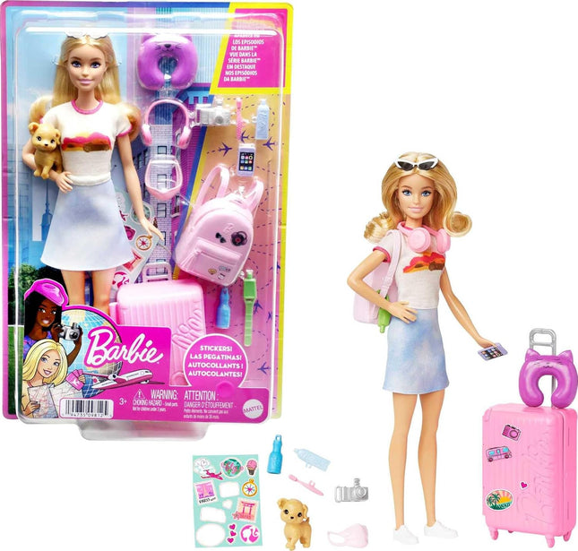 Barbie Chelsea Travel Set – Small Doll with Puppy, Pet Carrier, Opening Backpack & 6 Accessories (Brunette/Red Hair) – HJY18