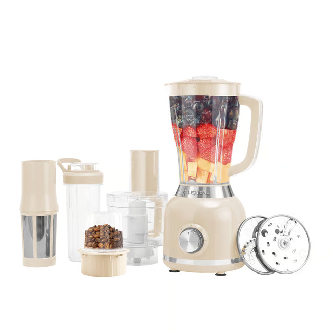 Lexical Germany 600W 7 in 1 Professional Blender Mixer Grinder Juicer .8L Jar Chopper Coffee Grinder & Slicing Attachment