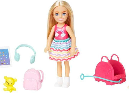 Barbie Chelsea Travel Set - Small Blonde Doll with Puppy, Pet Carrier, Opening Backpack & 6 Travel Accessories - HJY17