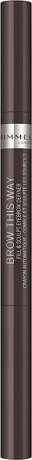 Rimmel London Brow This Way Fill & Sculpt Eyebrow Definer 003 Dark Brown | Dual-Ended Brow Pencil with Spoolie