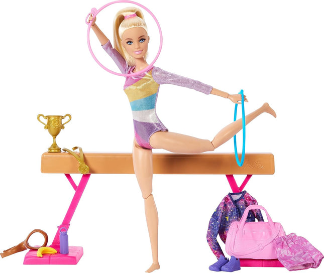 Barbie Gymnastics Doll & Playset – Blonde Barbie with Balance Beam, 10+ Accessories, You Can Be Anything Series – HRG52