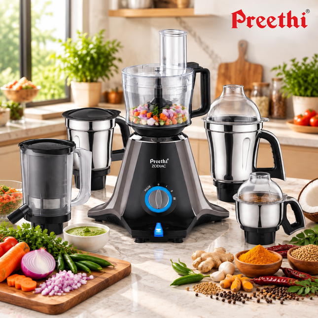 Preethi Zodiac MG-218 750W Indian Mixer Grinder with 5 Jars Food Processor Juicer  Wet Dry Grinding