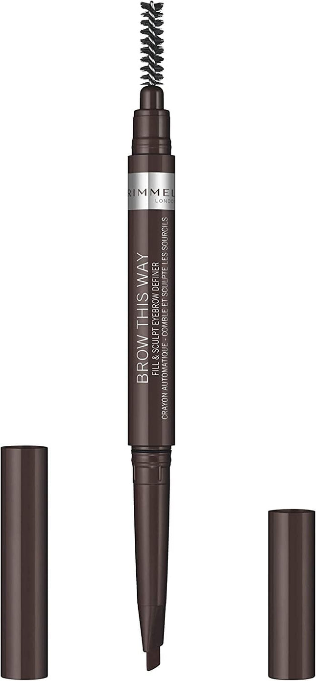 Rimmel London Brow This Way Fill & Sculpt Eyebrow Definer 003 Dark Brown | Dual-Ended Brow Pencil with Spoolie