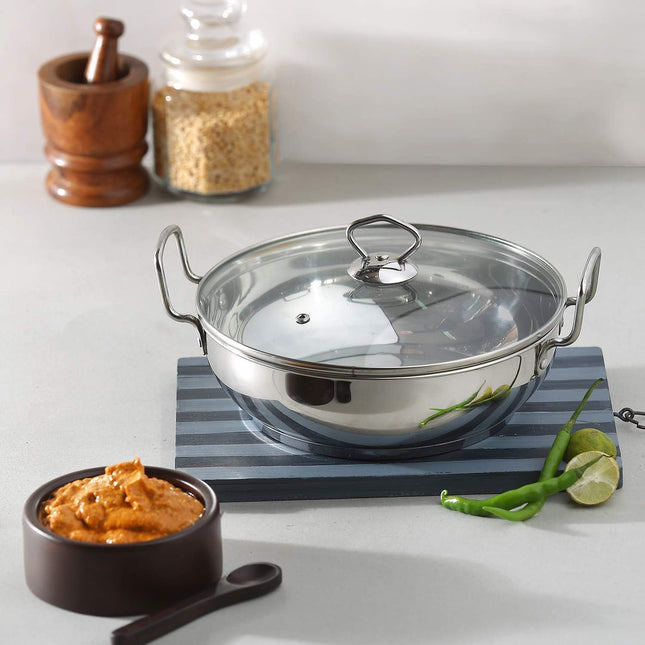 Vinod Stainless Steel Kadai with Glass Lid