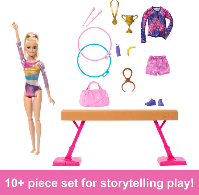 Barbie Gymnastics Doll & Playset – Blonde Barbie with Balance Beam, 10+ Accessories, You Can Be Anything Series – HRG52