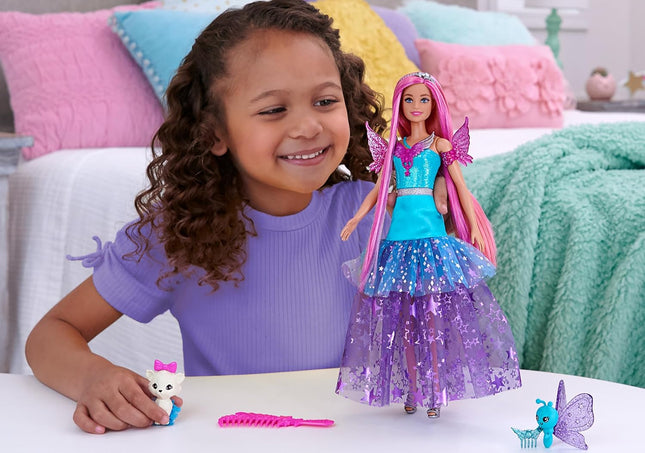 Barbie A Touch of Magic Malibu Doll – Fantasy Dress with 2 Pets (Butterfly & Kitty), 7-inch Long Pastel Pink Hair & Styling Accessories – JCW48