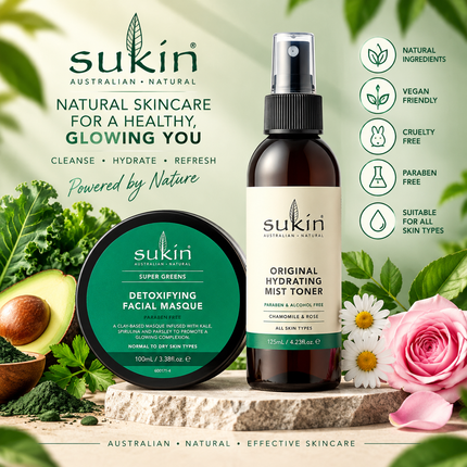 Sukin Face Care Collection Detoxifying Clay Mask Hydrating Mist Toner Natural Skincare