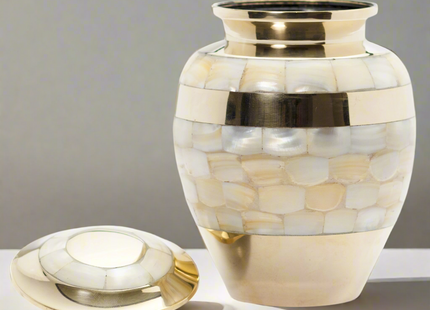 Royal Rapture Urn for Ashes Cremation Memorial Funeral Love Urns Brass Mother of Pearl Adult Child Human 3" 5" 8" (RMPR01)