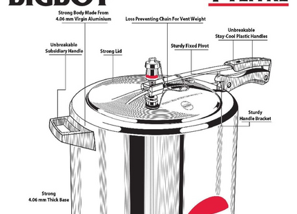 Hawkins Bigboy Pressure Cooker, 14 Litre, Silver BB14,BB18,BB22