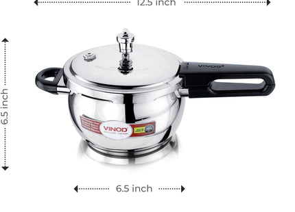Vinod Stainless Steel Pressure Cooker Handi with Glass Lid Induction Base Cooker Heavy Duty Pressure Cookware Durable & Fast Cooking | Sizes: 1.5L, 2.5L, 3.5L, 5.5L