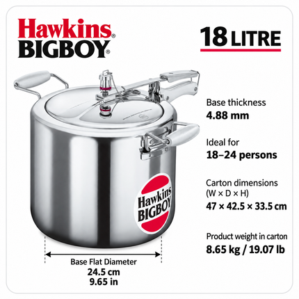 Hawkins Bigboy Pressure Cooker 14L 18L 22L Aluminium Large Capacity Cooker for Bulk Cooking
