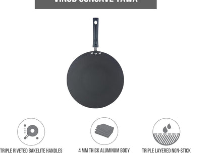 Vinod Concave Roti Tawa - 10.5 Inch Diameter - Griddle Pan - Crepe Pan - PFOA Free - Nonstick Pan - Designed For Quick & Uniform Cooking- Easy To Clean- Metal Spatula Friendly- Triple Riveted Handles