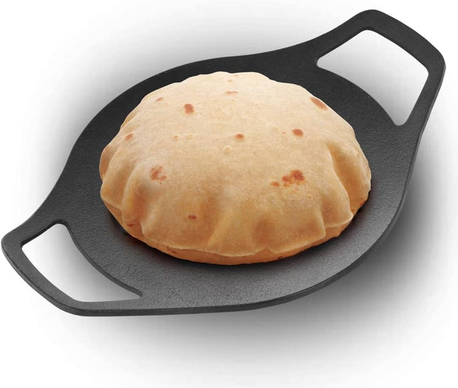 Hawkins Futura 24 cm Cast Iron Tawa, Pre-Seasoned Roti Tava, Black