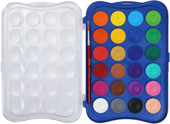 Doms 24 Shades 30mm Water Colour Cakes | Easy To Use Palette Lid | Organic Rich Colour Pigments | Free Brush Inside | Non-Toxic & Safe For Kids | Pack of 1
