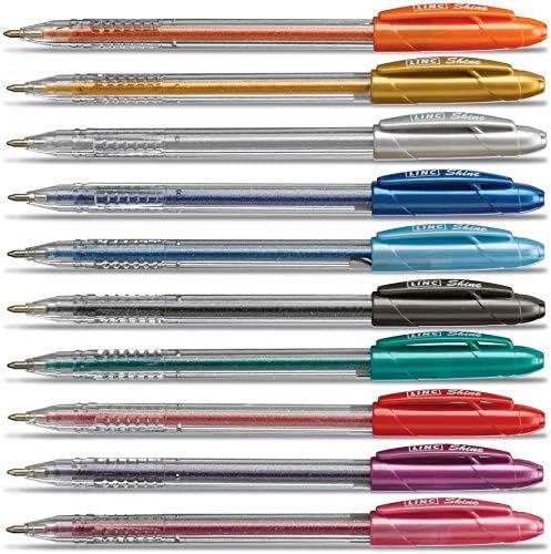 Linc 10 x Shine Sparkled GLITTER Gel Pens 0.7 mm FINE Tip 10 colours