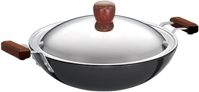 Hawkins Futura Hard Anodised Deep Fry Pan Collection – 2.5L, 3.75L, 5L & 7.5L Flat Bottom Kadai with Stainless Steel Lid, Black