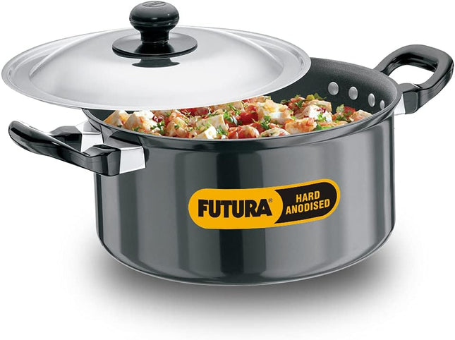 Hawkins Futura Hard Anodised Stewpot, Cook & Serve Pot, 2.25L & 5L Variants, Black