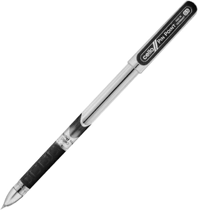 10 X Cello Pinpoint Fine Write Ball Point Pen Black Ink 0.5 Mm Tip