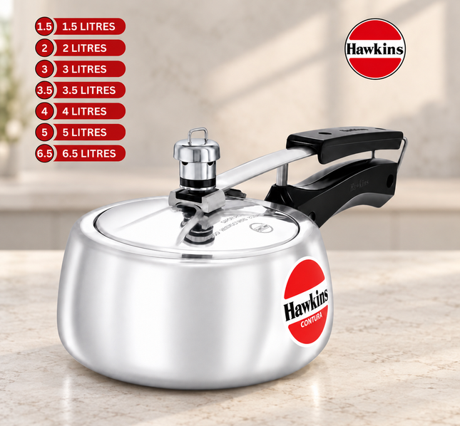 Hawkins Contura Aluminium Pressure Cooker 2L 3L 4L 5L Silver Cooker Gas Electric Stove