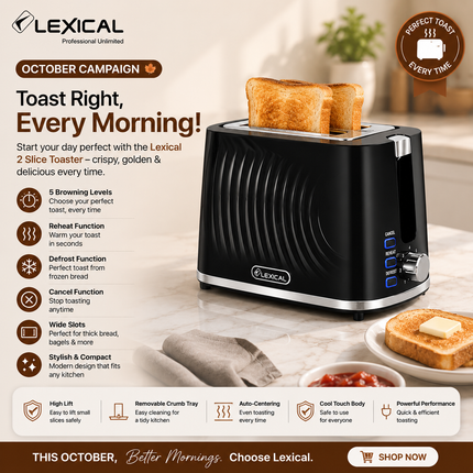Lexical Germany 2 Slice Toaster 900W Bread Toaster 7 Browning Levels