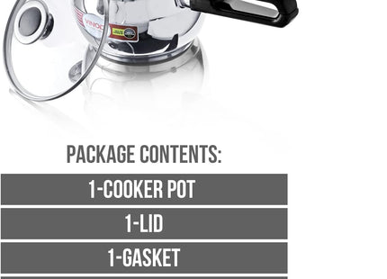 Vinod Stainless Steel Pressure Cooker Handi with Glass Lid Induction Base Cooker Heavy Duty Pressure Cookware Durable & Fast Cooking | Sizes: 1.5L, 2.5L, 3.5L, 5.5L