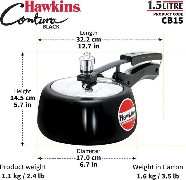 HAWKINS Hard Anodised Pressure Cooker, Aluminum, Contura Black