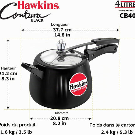 Hawkins Contura Hard Anodized Pressure Cooker 1.5L to 6.5L Curved Body Energy Efficient Cooker