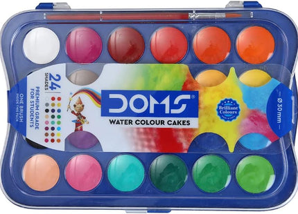 Doms 24 odstínů vodových barev v tabletách 30 mm | Snadno použitelné víčko s paletou | Organické bohaté barevné pigmenty | Štětec uvnitř zdarma | Netoxické a bezpečné pro děti | Balení 1 ks