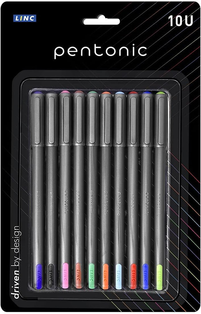 Pentonic Writing Pens Set Gel, Ballpoint & Glitter Gel Pens 0.6mm/0.7mm/1.0mm Fine Medium Tip Multicolour, 10 & 12 Pack for School Office Journaling Everyday Writing