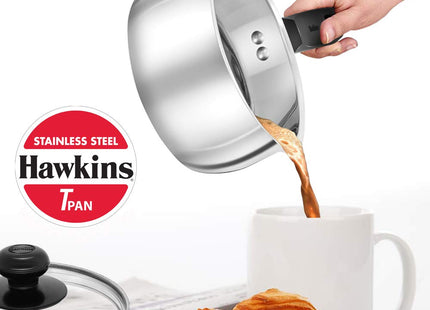 HAWKINS 1 , 1.5 , 2 Litre Stainless Steel TPan with Glass Lid Induction Saucepan Steel Utensil Silver