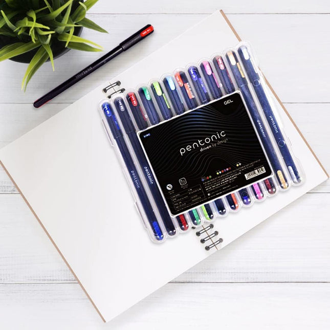 Pentonic Multicolor Gel Pen With Hard Box Case (0.6 mm 1.0 mm, 12 Pcs Set), Pack Of 1