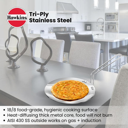 Hawkins Tri Ply Stainless Steel Tava Saucepan 22 26 CMInduction Gas Compatible Base