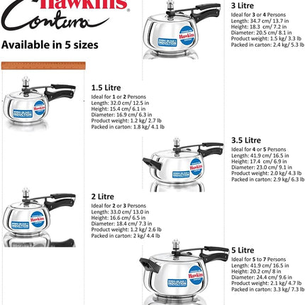 Hawkins Stainless Steel Pressure Cooker 2L 3L 3.5L 5L GAS Induction Compatible Base