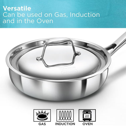 Hawkins Pro Tri Ply Stainless Steel Cookware Fry Pan Kadhai Lid Induction Gas Oven Safe