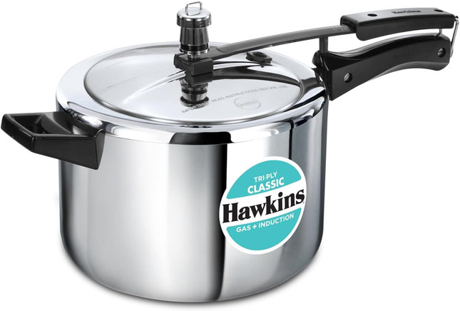Hawkins Classic 5 Litre Triply Stainless Steel Pressure Cooker with Inner Lid, Induction Compatible, Silver