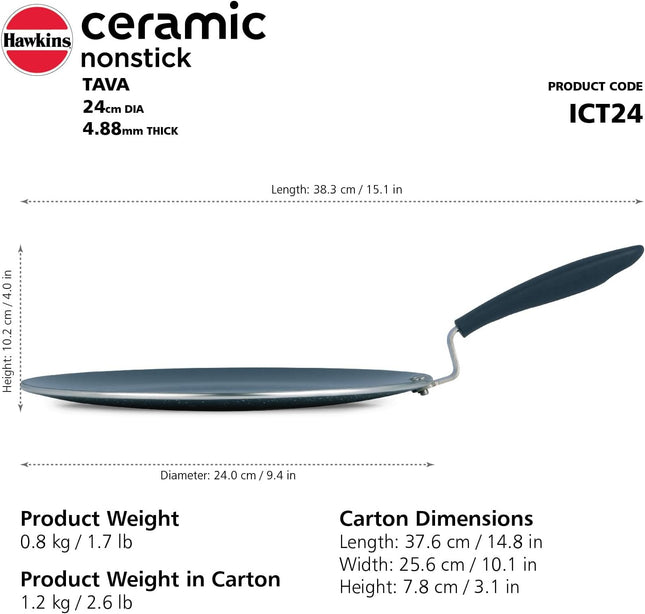 Hawkins Ceramic Non Stick Tava 24cm Induction Griddle with German Ceramic Coating