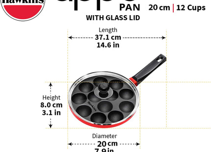 HAWKINS Nonstick Appe Pan with Glass Lid 12 Cups Diameter 20 cm Standard
