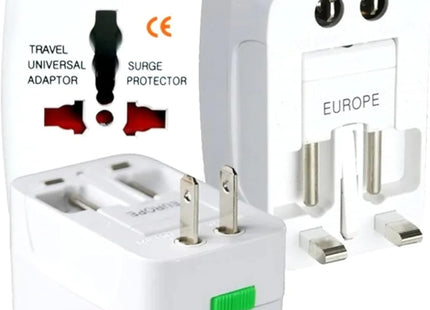 Universal Plug Adapter for Travel – EU/USA/Asia to UK Multi-Socket Charger – Compact Extension Wall Adapter – White