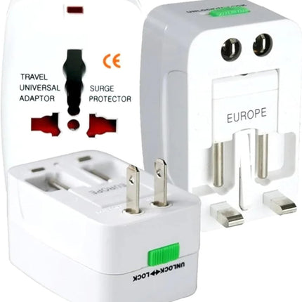 Universal Plug Adapter for Travel – EU/USA/Asia to UK Multi-Socket Charger – Compact Extension Wall Adapter – White