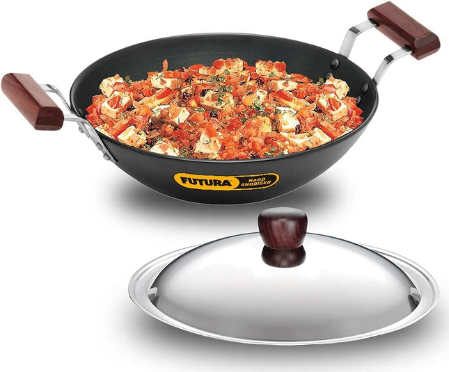 Hawkins Futura 2.5L Hard Anodised Deep Kadai with Lid, Induction Compatible Nonstick Fry Pan, Black