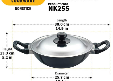 Futura Non-Stick Deep-Fry Pan(Kadhai) 2.5/4-Litre with Steel Lid and Round Bottom