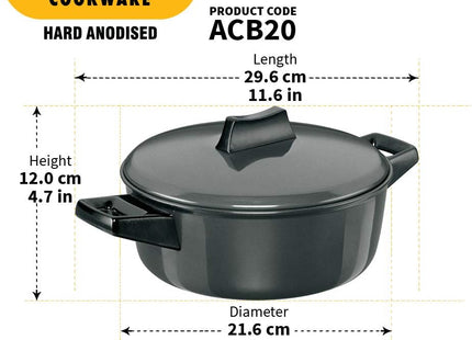 HAWKINS Futura 2 Litre Cook n Serve Bowl, Hard Anodised Saucepan with Hard Anodised Lid, Sauce Pan for Cooking and Serving Aluminium
