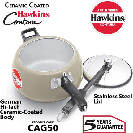 Hawkins Contura Ceramic Pressure Cooker 3L 5L Inner Lid Cooker Apple Green Yellow Red